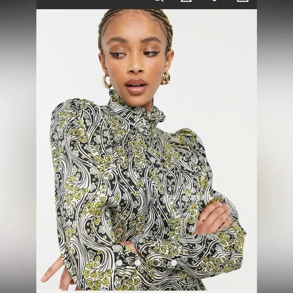 Topshop IDOL paisley mini dress in multi w/ long puff sleeves size 6 NWT Womens - Picture 5 of 14